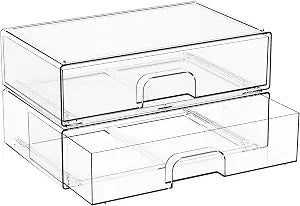 2 Pack Acrylic Drawer Organizer,12.2''W Clear Stackable Storage Drawers,Acrylic Boxes for Storage Makeup Palettes,Cosmetics,Pull Out Bathroom Storage Bins for Hair Products,Medicine Cabinet Organizer