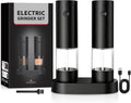 USB Rechargeable Grinder Set With Storage Base, 2 Pack (Black)