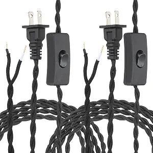 uxcell 6Ft 18/2 Twisted Cloth Covered Lamp Cord, 2pcs, Black