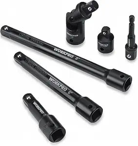 WORKPRO 1/2" Drive Impact Socket Extension Bar and Adapter Set, 6-Piece