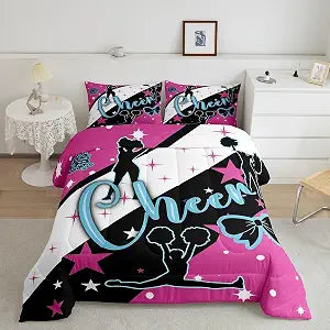 Cheerleading Comforter Set Twin Size Kids Cheerleader Bedding Set for Boys Girls Teens Cheer Duvet Insert Breathable Botanical Quilt Bedroom Decor,1 Comforter with 1 Pillowcase