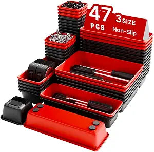 Toolbox Organizer Trays, Tool Chest Drawer Organizer with Non-Slip EVA Pads  47pcs Red and Black Interlocking Trays for Workbench, Rolling Tool Cart, Garage