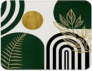 Green and Gold Boho Mouse Pad, Mid Century Modern Abstract Green Tropical Leaf Mouse Pad for Home Office Computer Laptop Desk Accessories, 9.5x7.9 Inch