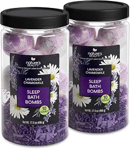 Nature���s Beauty Lavender Chamomile Sleep Bath Bomb Gift Set - Relaxing Spa Soak with Coconut Oil & Witch Hazel - Vanilla Citrus Scent - 2 Pack, 17.5 oz