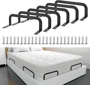 6 Pcs Mattress Slide Stopper, Metal Bed Stoppers to Prevent Sliding, Non Slip Retainer Bar for Wood Platform Adjustable RV Bed Frame, Durable Steel Brackets Keep Mattress in Place