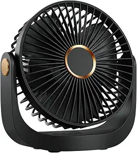 Portable Desk Fan, Rechargeable Table Fan with Night Light USB Electric Desktop Air Circulator Fans, 3000MAh Powerful with 5 Speed 360 Adjustable for Cooling Home Dorm Office Bedroom Bathroom Kitchen