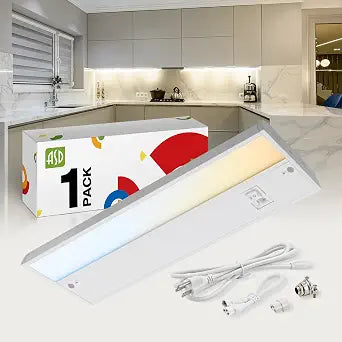 ASD LED Under Cabinet Lighting Plug in or Hardwired 12 Inch, Dimmable Under Cabinet Lights with High/Low/Off Switch, 3CCT 2700K-4000K, Linkable Under Counter Lights for Kitchen, ETL Listed, White