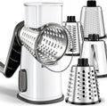 Weltonhm 4 in 1 Large Cheese Grater Hand Crank Rotary (White 4 Graters)