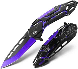 Pocket Knife for Men Women,EDC Folding Utility Tool with 5CR13 Steel Blade,Portable for Campin,Hiking & Outdoor Daily Tasks,Cool Gadget Stocking Stuffer Gifts for Men,Dad,Husband (Purple Black)
