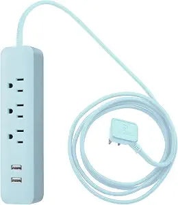 Globe Electric 78255 Designer Series 6ft 3-Outlet USB Surge Protector Power Strip, 2X USB Ports, Surge Protector, Mint Finish