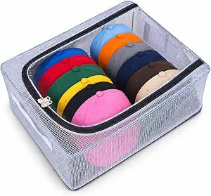 Sturdy Hat Organizer for Baseball Caps, Clear Hat Storage Box with Metal Frame & Hard Base, Stackable Cap Storage Holder for Closet, No Assembly Required, Holds 24 Hats, 1 Pack