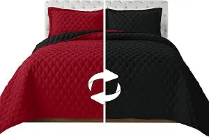 Elegant Comfort 3PC Quilted Reversible Coverlet Set, Queen, Black/Burgundy