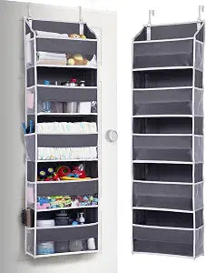 ULG 1 Pack Over Door Organizer with 5 Large and 10 Mesh Side Pockets, 44 lbs Weight Capacity Hanging Storage with Clear Window Kids Toys, Shoes, Diapers, Dark Grey, 5 Layers