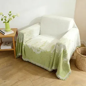 71x71 Chenille Couch Cover Reversible Sofa Slipcover with Tassels