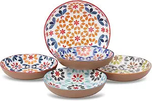 Lorren Home Trends Decorative Bone Porcelain Bowl Set, 5-Piece, Floral Pattern, 1 Large 10" Bowl with 4 Small 8.25" Bowls