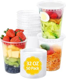 SHOPDAY 32 Oz Deli-Containers-with-Lids-50 Sets, Plastic-Food-Containers