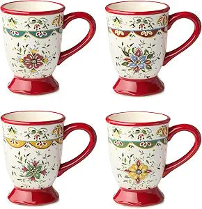 Provence 18 oz. Mugs Set of 4  Assorted French Country Designs  Rustic Farmhouse Coffee & Tea Cups  Printed Folk Art Style for Kitchen, Dining, Cocoa, and Hot Drinks