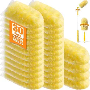 30 Count 360 Heavy Duty Duster Refills, Compatible with Swiffer Duster, Includes 1 Short Handle & 1 3 ft Extendable Handle, 4X Microfiber Cleaning Dusters, Disposable Unscented