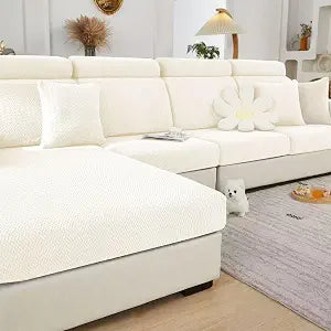 Couch Cushion Covers for Sectional Sofa, Sectional Couch Covers for Furniture, Sofa Covers Washable Stretch Sofa Slipcovers Soft,Anti Slip,Skin-Friendly for Pets (Ivory White,Seat Cover L)