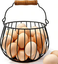 Wire Egg Basket for Gathering Fresh Eggs, Holds 24 Eggs with Wood Handle