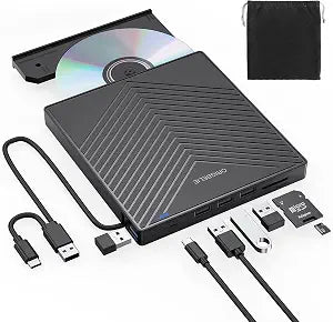 ORIGBELIE External CD DVD Drive, USB 3.0 & 4 USB Ports & 2 TF/SD Card Slots