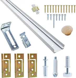 Bifold Door Hardware with Track, 24-Inch Bi-fold Closet Door Track Kit, Uninterrupted Steel Track, Quiet Operation, Included Track, Hinge, All Pin, Door Stop, Bottom Bracket, Knobs and Screws