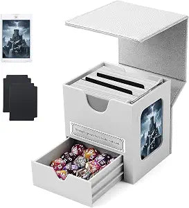 Patented MTG Commander DekBox, 100+ Double Sleeved Card Storage Box with Dice Tray, 35pt Card Holder & 2 Dividers - Magnetic Deck Case for TCG/CCG/Magic/Sports Cards, Grey