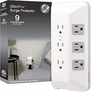 GE Surge Protector Outlet Extender, 9 Outlet (Wide Spaced), Side Access