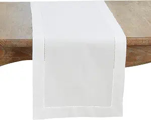 SARO LIFESTYLE Linen Blend Table Runner  Classic Hemstitch Decorative Table Runner for Dining Tables, 16"x45"