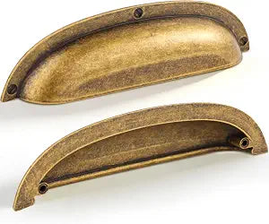 BOZWELL 5 Inch128mm Hole Center Antique Brass Heavy Duty Solid Cabinet Cup Pulls, Vintage Brass Kitchen Drawer Handles Cup for Cupboard Hardware Handles 6 Pack BZ2501