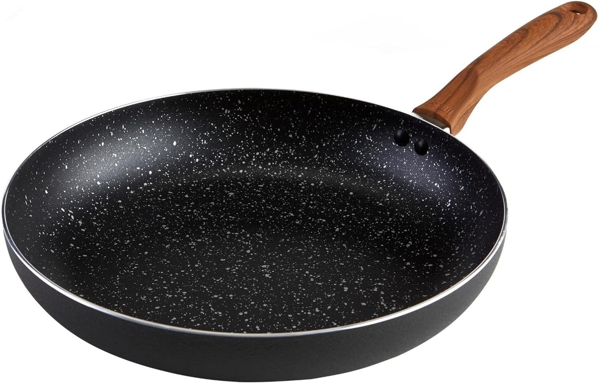 IMUSA USA Woodlook 8" Black Stone Fry Pan Handle and Speckled Nonstick Interior, 8"