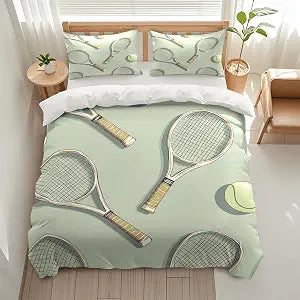 Tennis Pattern Duvet Cover Set, 3 Piece Decorative Soft Bedding Set (1 Duvet Cover and 2 Pillowcases), Sport Themed Comforter Cover Set for Gift Bedroom Decoration