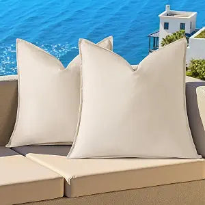 decorUhome Outdoor Waterproof Faux Linen Throw Pillow Covers 20x20 Set of 2