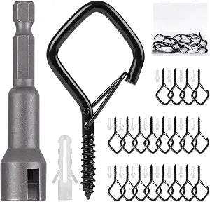 RELBRO Q Hanger Hooks, 2.2 Inch Metal Screw Hook with Buckle, Black, 20 Pcs