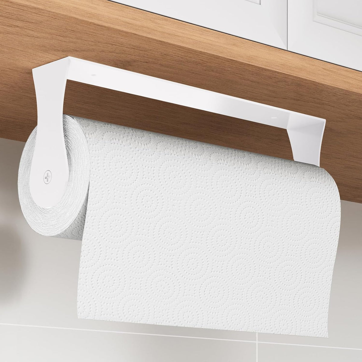 Paper Towel Holder Under Cabinet, Wall Mount,Adhesive or Drilling, White