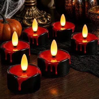 6 Pcs Halloween Flameless LED Candles with 6H Timer & Red Blood Drip