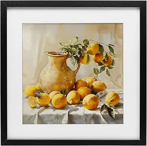 Vintage Lemons Pitcher Still Life, 16 x 16 Inch Framed Print Under Glass