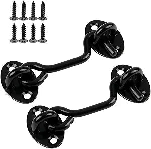 2 Pack 6'' Door Latch Door Lock Hardware, 6'' Hook and Eye Gate Latch Easy Lock for Barn Door, Black Sliding Door Lock with Screws for Window, Cabin Hooks