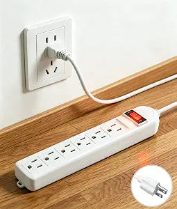Extension Cord 6 ft - Long Power Strip Surge Protector, 6 AC Outlet Flat Plug, Wall Mount, Multi Plug Outlet Extender Desk Charging Station for Computer Home Office Dorm Room
