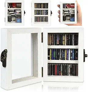 Anxiety Bookshelf Mini Book Shelfs Ornament Miniature Bookshelf Decor Shake Away Your Anxiety Miniature Library with 60pcs Mini Books for Book Lovers Home Room Office Decor (White)