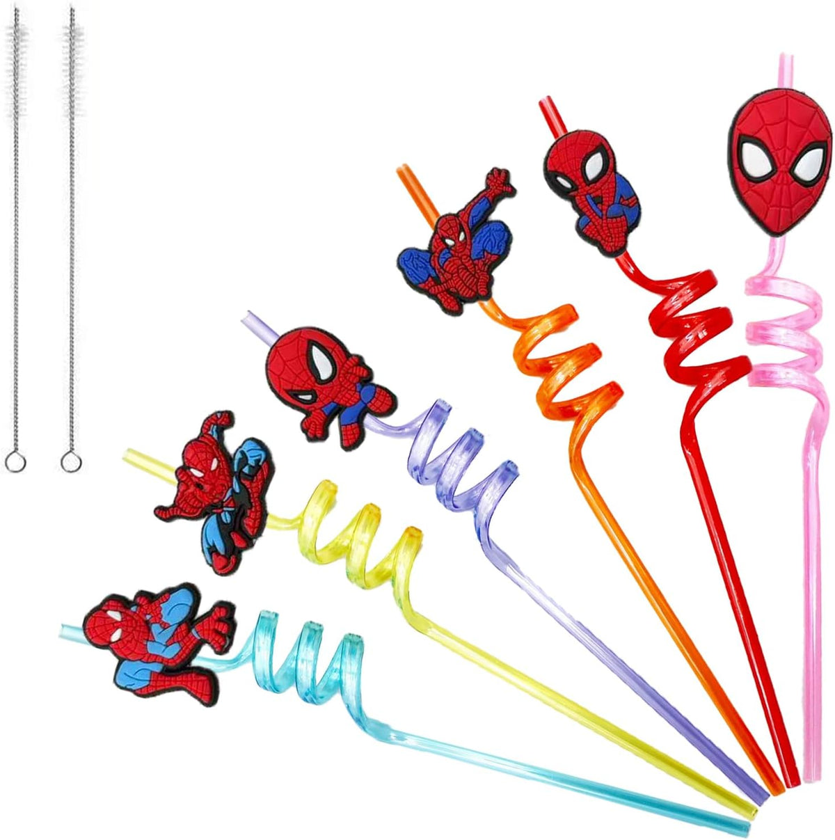 30pcs Spider Straws Spider Party Supplies Favors With 2pcs Cleaning Brush Plastic Reusable Straws Birthday Party Supplies For Boys Girls