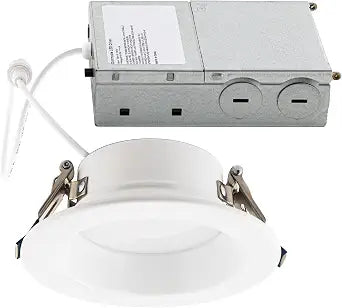 Builder Essential 4in Cutout 1,050 Lumens Round LED Recessed Light and Housing for Remodel or New Construction with Regressed Trim 8W-10W-12W, 5-CCT 2700-3000-3500-4000-5000K in White