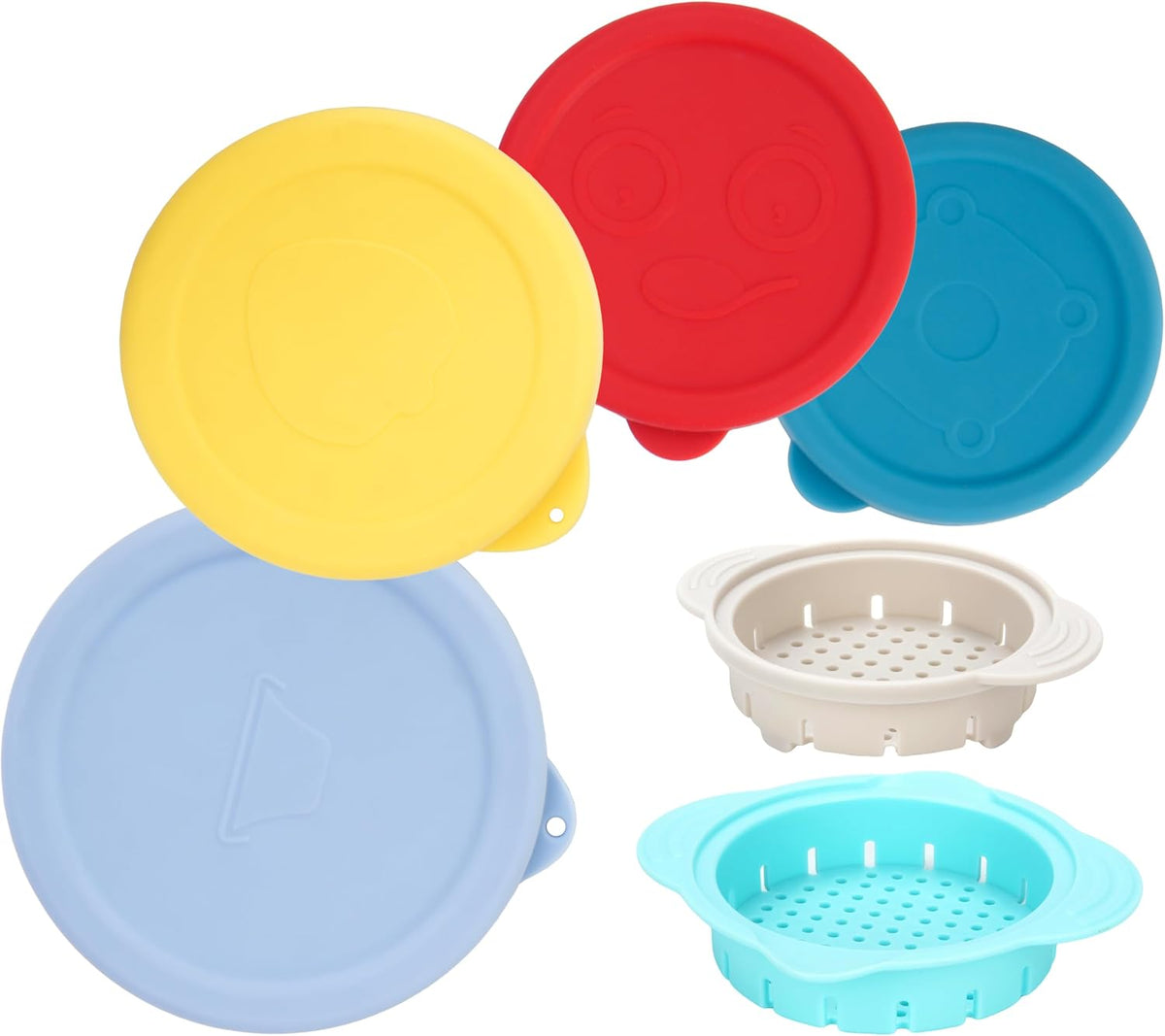 Can Lids & Strainer Duo  2 Packs Can Strainers and 4 Packs Silicone Can Covers, Fit for 3.0''|3.2''|3.5''|4.0-inches Canned Food, Holiday Kitchen Set, Essential Canning Supplies