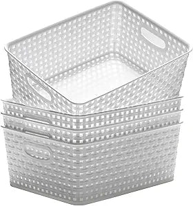 Eslite Plastic Storage Baskets,11.4X8.9X4.7",Pack of 4 (White)