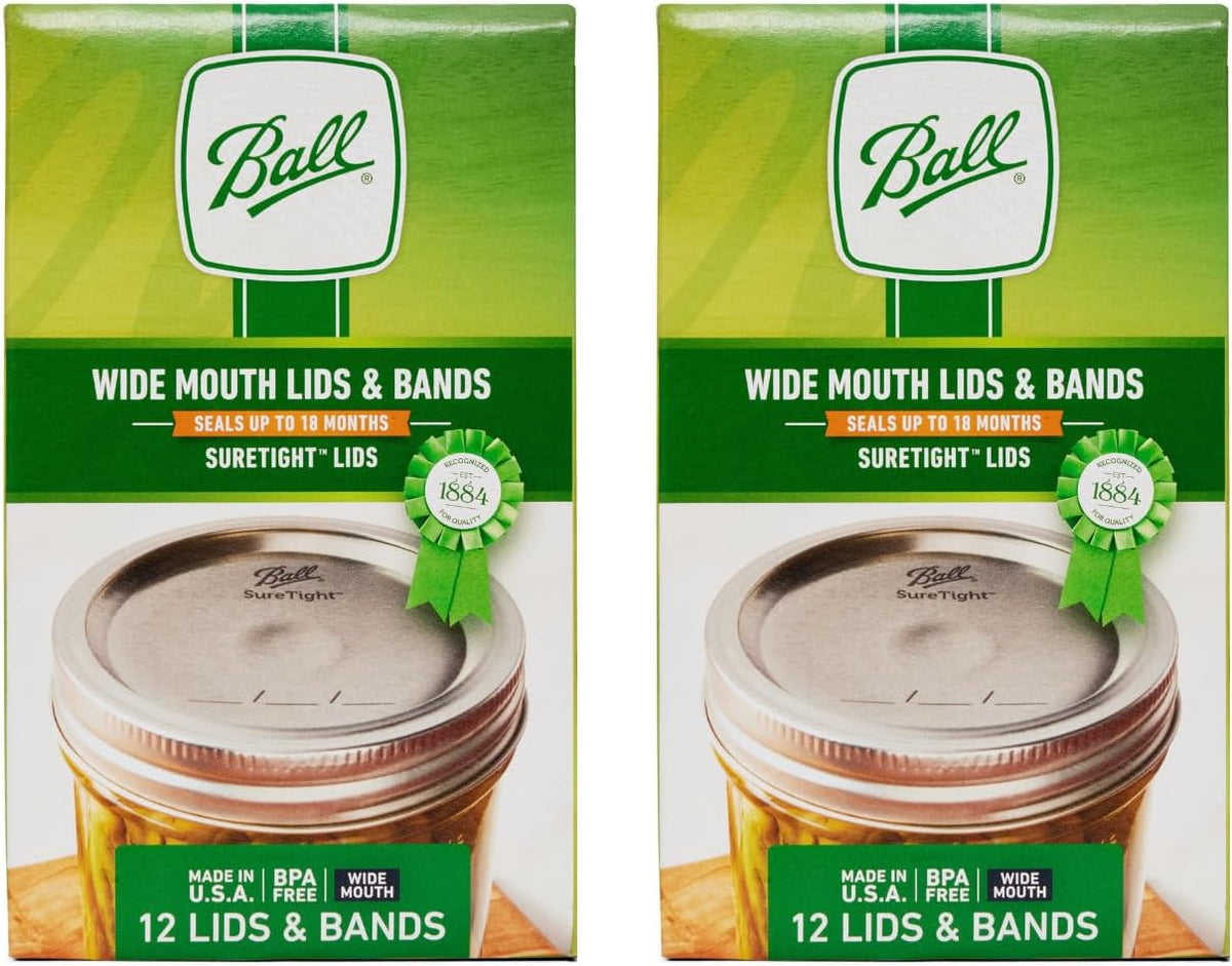 Ball Mason Jar Lids with Bands, Wide Mouth, 12 CT (Pack of 2)