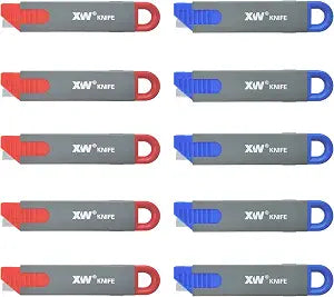 XW Handy Safety Box Cutters, Auto-retractable Razor Blade Carton Cutter for Opening Packages, 10-Pack