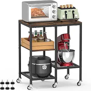 OGEMXU Rolling Kitchen Microwave Cart,4 Tier Microwave Stand,Brown