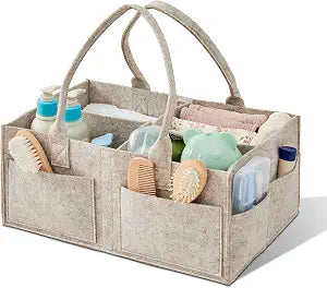 Upgraded Baby Diaper Caddy Organizer, Portable Nursery Storage Bin with Handle, Side Pockets Car Organizer for Diapers and Baby Wipes Essentials, Registry Gift Baskets (1Pcs-Large-Oatmeal)