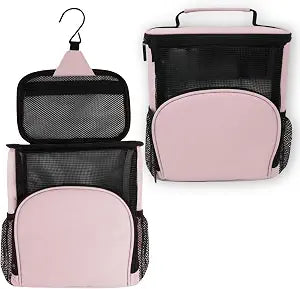 TERRA HOME College Dorm Room Essentials for Girls - Original Shower Caddy Dorm - Portable, Durable, Roomy, Foldable Water Resistant Shower Bag in Light Pink with Metal Hook for Hanging (Blush Pink)
