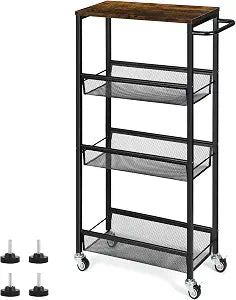 Slim Storage Cart, Metal Narrow Rolling Storage Cart for Kitchen, Black